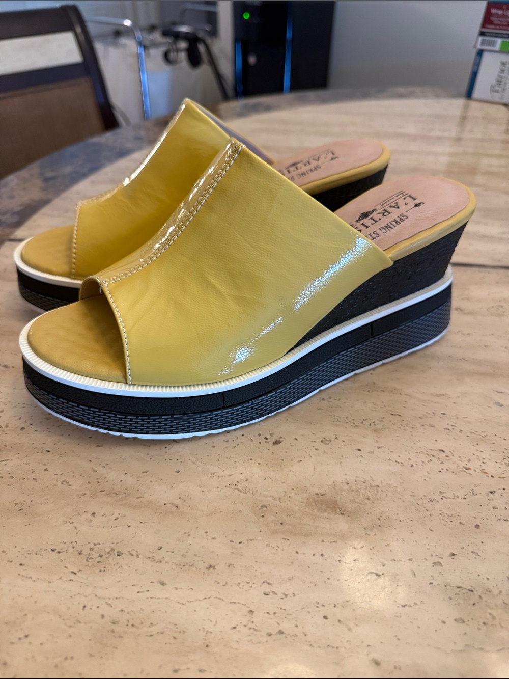 Yellow Platform Slide Mules with Cushioned Footbed